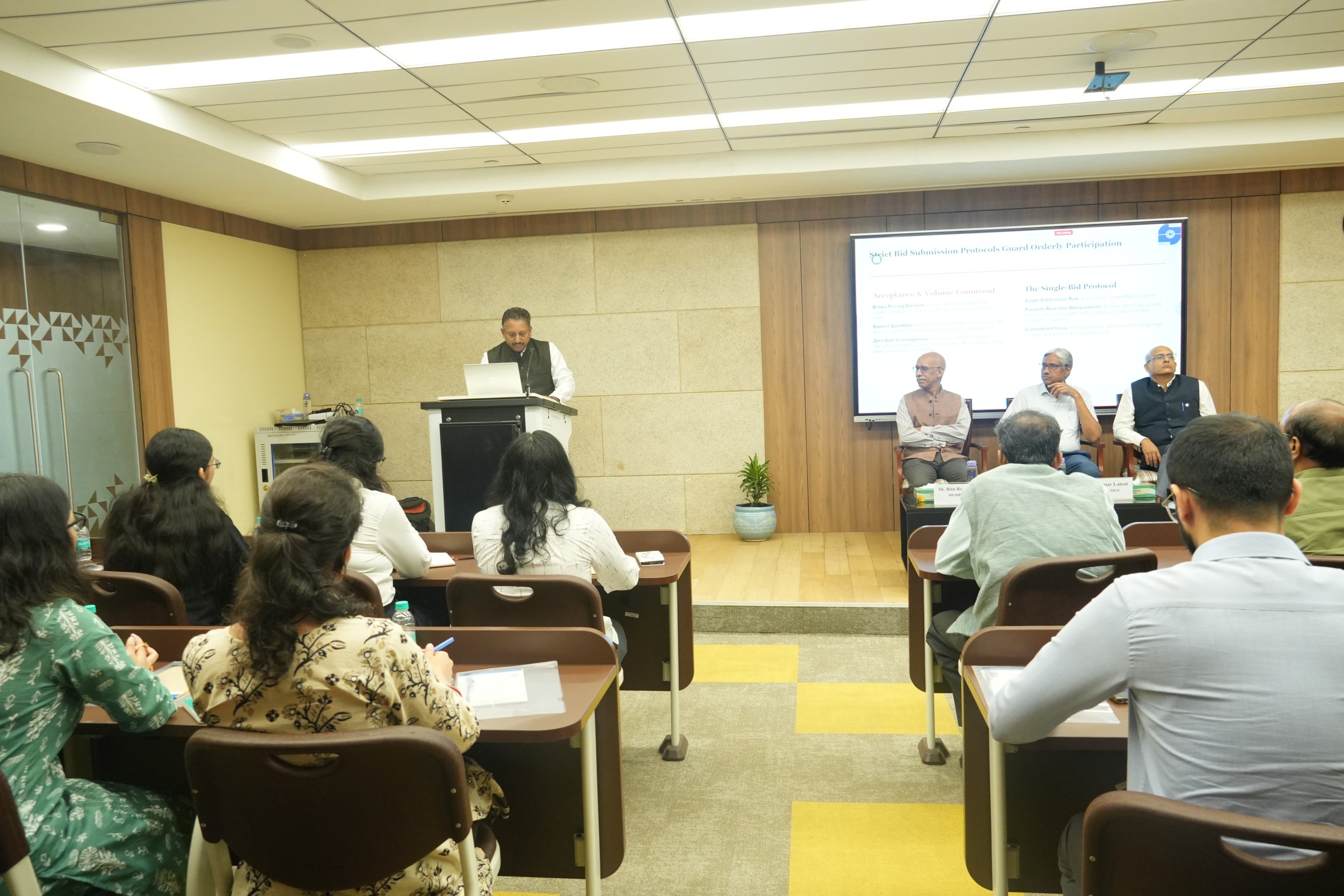 Hon’ble Chairman TRAI, Shri Anil Kumar Lahoti, along with TRAI Members Shri Ritu Ranjan Mittar and Dr. M. P. Tangirala, and Shri D. Manoj, Principal Advisor, F&EA, TRAI, during the session.